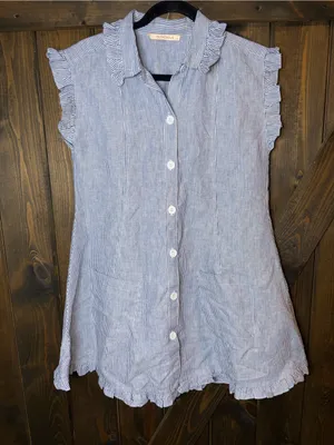 Olivaceous Becca 100% Linen Striped Shirt Dress‎ Cottagecore Preppy Coastal S thumbnail 1