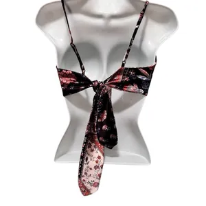 70’s Retro Inspired Silky Halter Top Floral Print Black Rose Gold Size S~M thumbnail 2