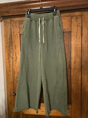 aerie Olive Green Wide-Leg Drawstring Pants Small thumbnail 4