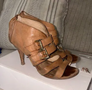 Aldo Brown Strappy Buckle High-Heel Sandal Booties thumbnail 1