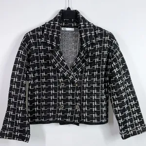 Zara jewel button double breasted metallic thread knit blazer jacket medium thumbnail 3