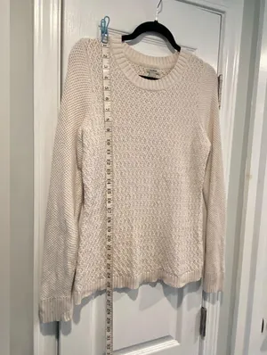 L.L. Bean Size S Cream Cotton Waffle Knit Long Sleeve Crew Neck Pullover Sweater thumbnail 7