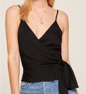 REFORMATION IIona Wrap Top In Black thumbnail 1