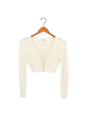 Reformation Piero Open Knit Cropped Cream Cardigan Sweater Boho XS thumbnail 2