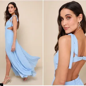 LULU's Prom Wedding Bridesmaid Sexy Pleated Bustie Romantic Flowy Maxi Dress thumbnail 3