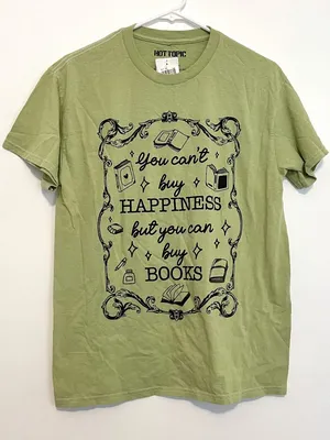 NEW NWT HOT TOPIC Buy Books Boyfriend Fit T-Shirt Green Short Sleeve Tee JUNIORS thumbnail 2