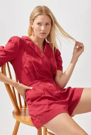 Day + Moon red denim mechanic M boutique romper thumbnail 1