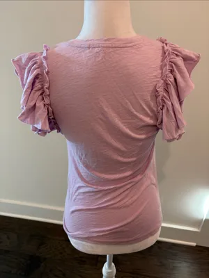 Goldie Lewinter Lilac Ruffle Sleeve Top Sz M thumbnail 4