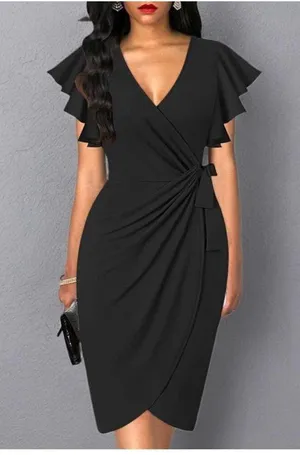 NEW Deep V Neck Sleeve Sheath Formal Slit Pencil Dress XL thumbnail 5
