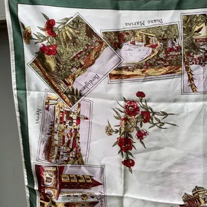 Italian Riviera Inspired Scarf 26x26 Square Cream Green Gold Red Pallet VINTAGE thumbnail 4