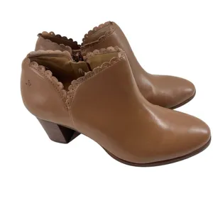 Jack Rogers Marianne Scalloped Low Rise Booties Cognac brown round toe size 8 thumbnail 2