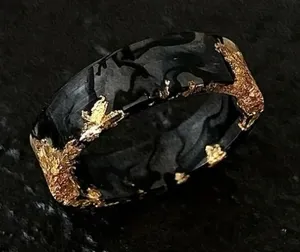 Retro Style Ring Resin Mixed With Golden Foil Smudged Design Size 7 thumbnail 1