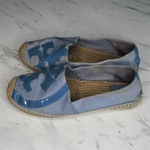 Tory Burch Women Blue Canvas Patent Leather Logo Espadrille Flats Size‎ 10 thumbnail 2