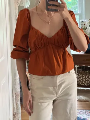 Abercrombie Fitch puff sleeve peplum babydoll top thumbnail 3