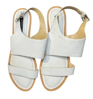 Lafayette 148 Shoes Womens Size 7 White Leather Slingback Sandals Flat‎ Strappy thumbnail 1