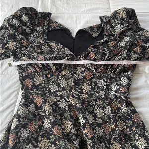 Astr Black Floral Midi Dress with Puff Sleeves size S thumbnail 6