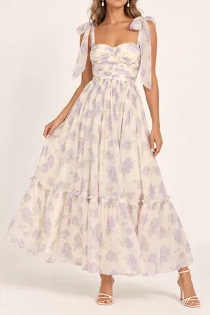 Rosberi Elle Lavender Rose Floral Bustier Tie Strap Maxi Dress XS thumbnail 1