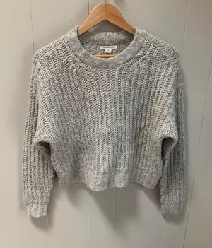 American Eagle Cropped CrewNeck Knit Sweater Gray Size XXS thumbnail 1