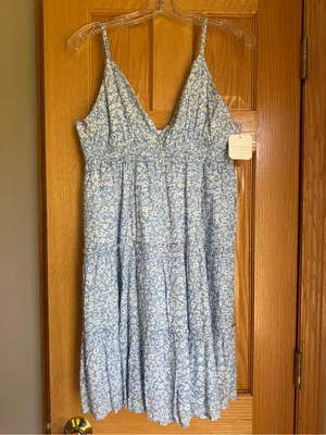 Altar'd State Aubrey Floral Mini Dress NWT Blue White Smocked Tiered XL thumbnail 2