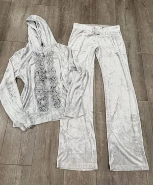 BCBGMaxAzria Silver Light Gray Velvet Zip Hoodie Set thumbnail 1