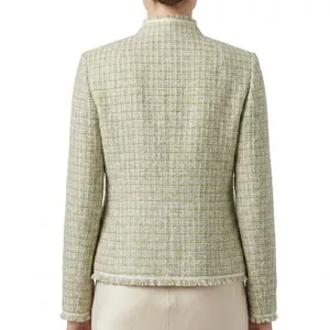 Draper's & Damon's Tweed Blazer Jacket Size 16 Frayed Trim Cream Green thumbnail 2