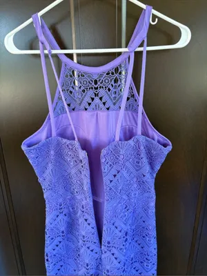 NWT GUESS Geo Lace Flounce Hem Dress Violet Size 8 thumbnail 9