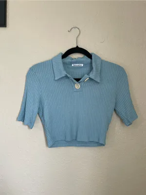 Reformation Peggy Two Piece Set Size Small Turquoise Polo Crop Top and Skirt thumbnail 7