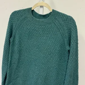 FatFace Teal Green Waffle Knit Raglan Sleeve Sweater US 4 EcoVero Viscose Blend thumbnail 3