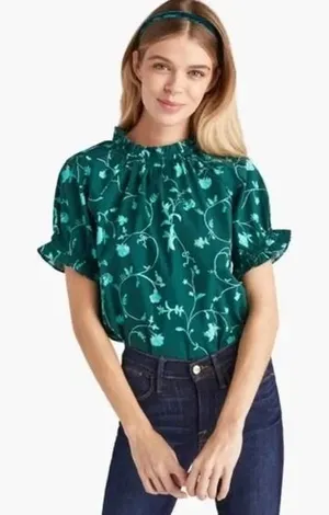 Hill House Home Kit Top in Emerald Green‎ Botanical Size Medium thumbnail 1