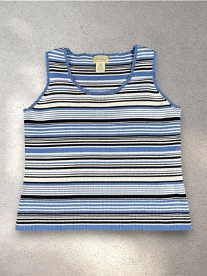 VTG St. John's Bay Top Women's L Blue Striped Sleeveless Fairy Indie Grunge Y2K thumbnail 3