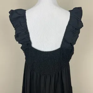 Jason Wu‎ Maxi Dress Womens Large Black Tiered Linen Blend Pleated A-Line L FLAW thumbnail 9