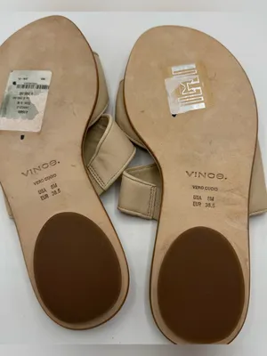 Vince Lukas Flat Slide Sandal Women 8 Beige Leather Minimalist Slip On Neutral‎ thumbnail 3