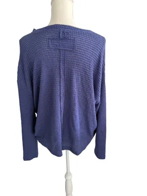 ZENANA Blue Waffle Knit Long Sleeve Size L/XL thumbnail 6