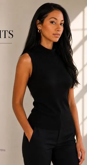 The Wrights Black Silk Cashmere Sleeveless Mock Neck Top Size S thumbnail 1