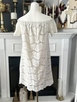 Love, Fire Off Shoulder Cream Lace Mini Dress Women’s Size Medium thumbnail 4