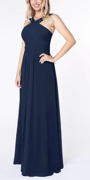 Azazie Navy Kaleigh A-Line Pleated Chiffon Maxi Dress thumbnail 1