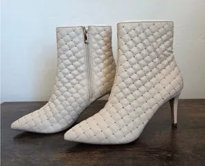 NEW Nanette Lepore Aubree Boots Quilted White Leather Gemstone Quiet Luxury 9 thumbnail 1