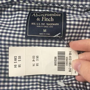Abercrombie & Fitch micro plaid Oxford moose logo embroidery shirt navy white M thumbnail 12