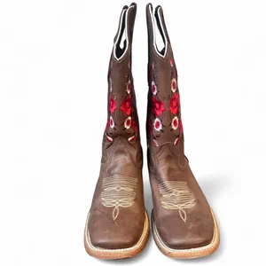 White Diamond Women’s Western Boots 7.5 Brown Leather Embroidered Square Toe thumbnail 8