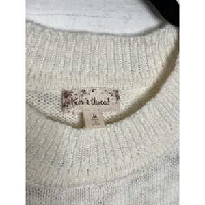 hem & thread Palm Tree Knit Sweater Medium Cotton Cream Olive Green Crew Neck thumbnail 3