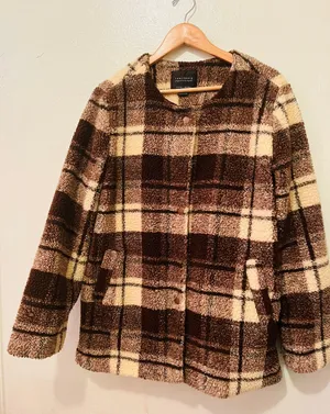 Plaid Snap Button Sherpa Teddy Jacket/ Coat thumbnail 2