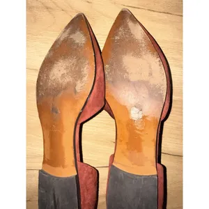 Coach Burgundy Cranberry Red‎ Leather Suede Gold Ballet D'Orsay Flats 10 T thumbnail 6