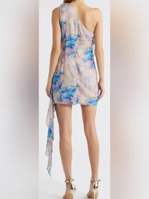 NEW Elliatt Briony Floral One-Shoulder floral blue Minidress Sz M thumbnail 2