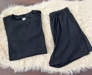 Source Unknown Soft Stretchy Black Matching T-shirt and Shorts Lounge Set Size L NWOT thumbnail 1