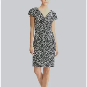 LAUREN Ralph Lauren Black Abstract Floral Surplice Dress Size 6‎ thumbnail 4