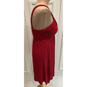 Red‎ Jersey Knit Babydoll Dress Braided Straps Vacation Beach Cruise Grecian thumbnail 3