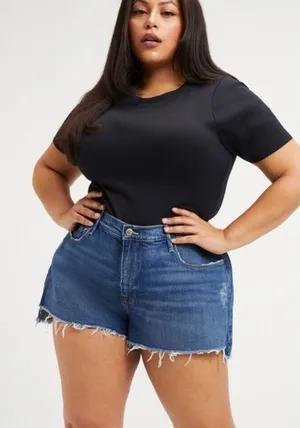 Good American Denim Shorts Women Size 22 Blue High Rise Raw Hem Distressed thumbnail 1