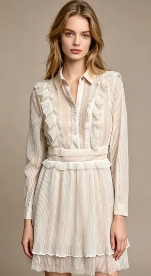 NWT Elliatt Dotted Organza Ivory Ruffled Layering Dress Long Sleeve Like S thumbnail 1