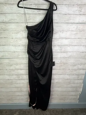 Lulus Dreaming of Elegance Black Satin One-Shoulder Maxi Dress Size Large thumbnail 3