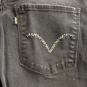 Levi's 512 Slimming Bootcut Jeans Size 14 Short Black Studded Pocket Stretch‎ thumbnail 6